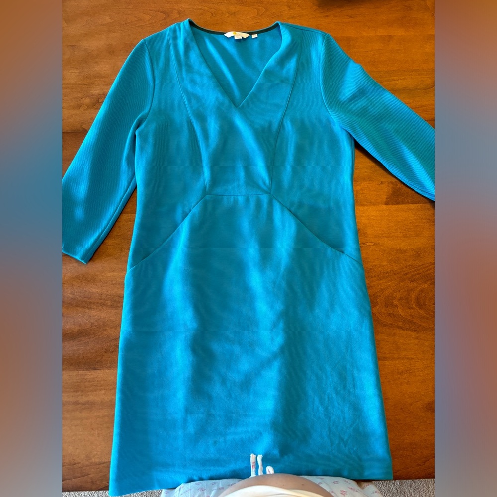 Boden Teal V-Neck Ponte Sheath Dress